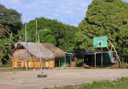 thatch roof restaurant bar basketball court Corn Island Nicaragu