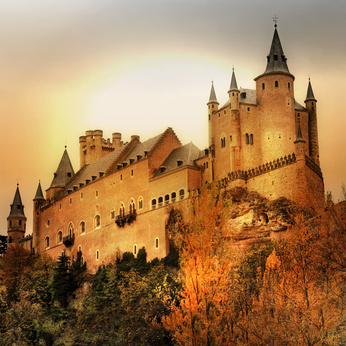 Alcazar castle on sunset spain literature