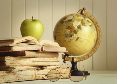 Old books with apple