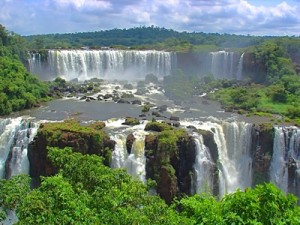 Huge Iguazu waterfalls, between Brazil and Argentina