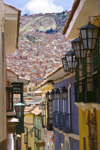 Lamps of old town bolivia houses mountains town